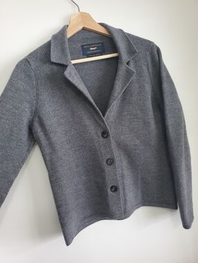 Paul Costelloe Medium Fine Merino Wool Grey Cardigan Button Collar Warm Sweater